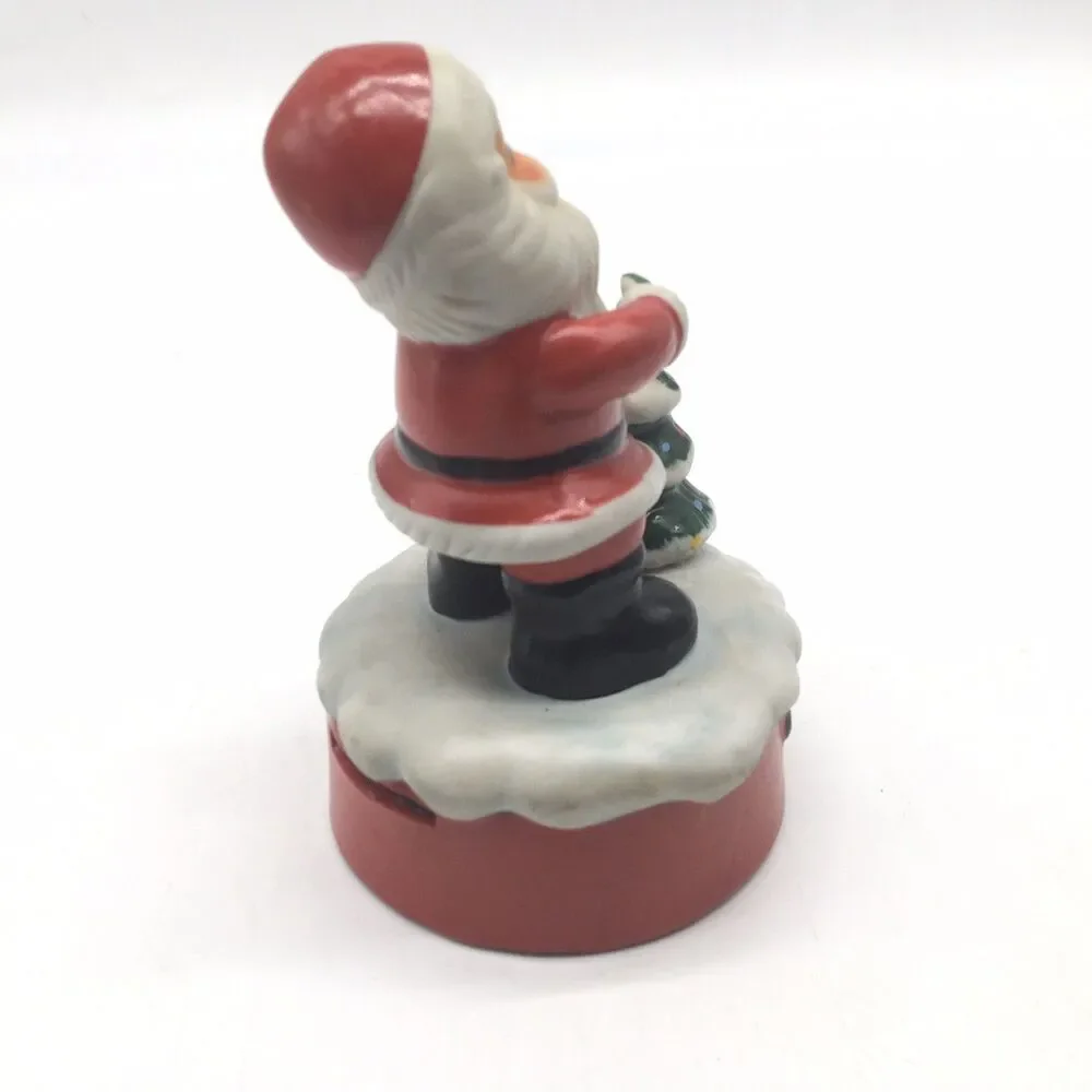 MCM Christmas Santa Claus W/guitar Ceramic Figurine Music Box  4 Repair Japan 6